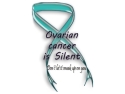 Teal ribbon; text overlay says: Ovarian cancer is silent; Don't let it sneak up on you